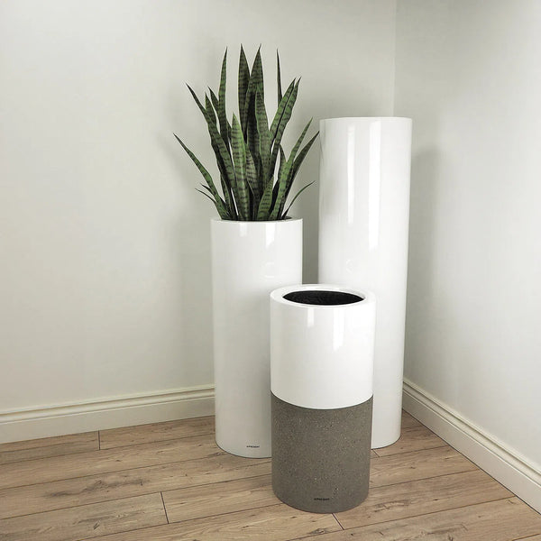 Lux Cylindra Gloss White Outdoor Planter