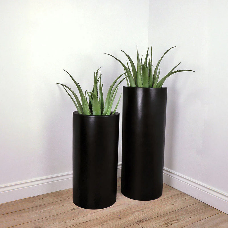 Cylinder Modern Designed Outdoor Matte Black Planter