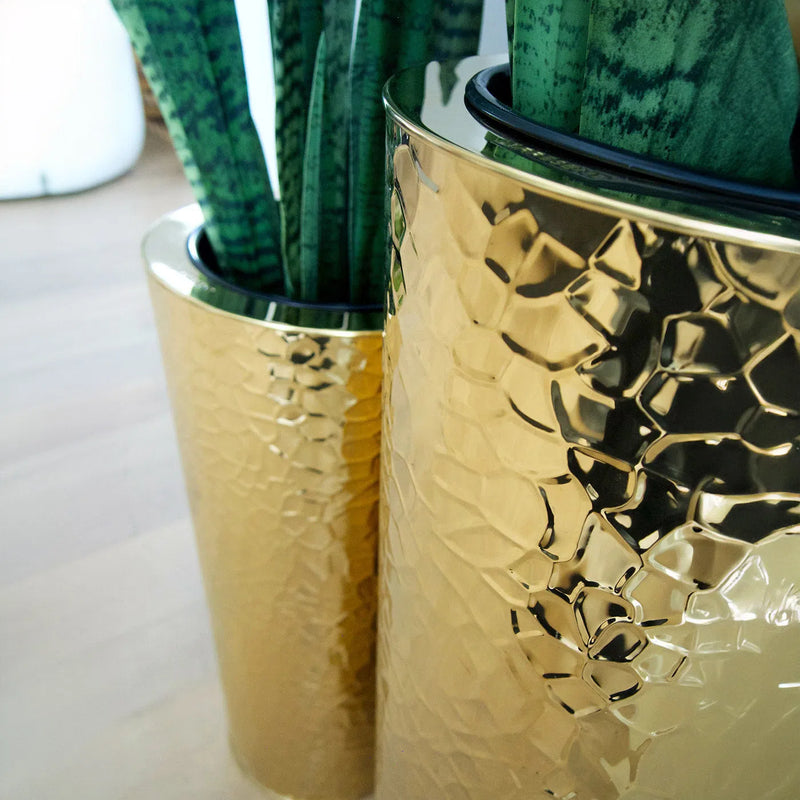 Cone Outdoor Gold Hammered Planter