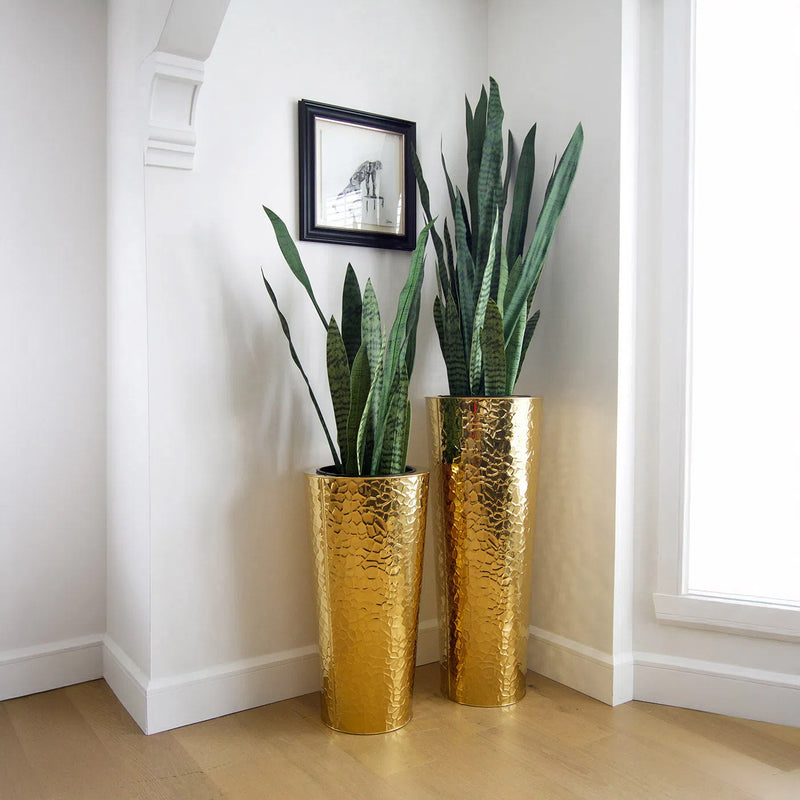 Cone Outdoor Gold Hammered Planter