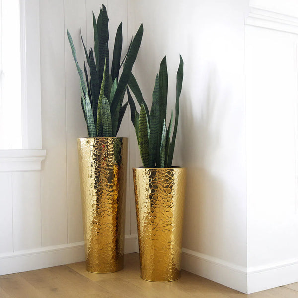 Cone Outdoor Gold Hammered Planter