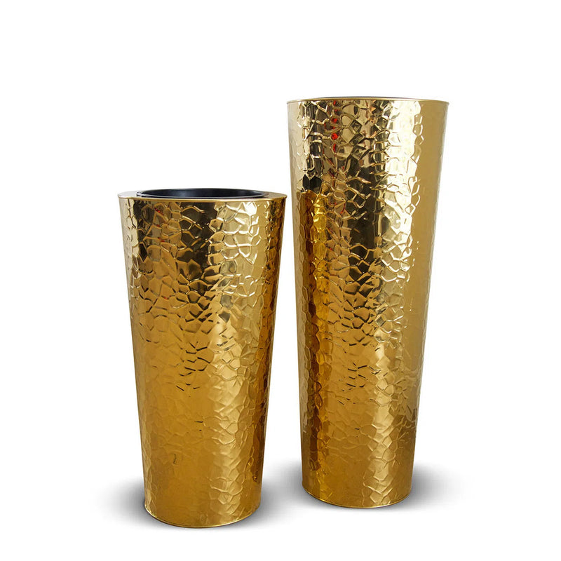 Cone Outdoor Gold Hammered Planter