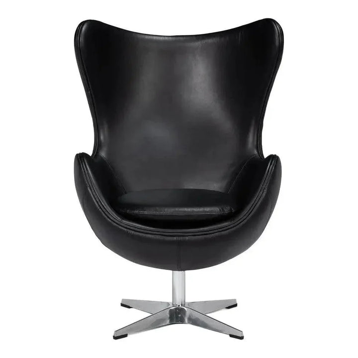 Jacobean Mid 20th Century Egg Leather Black Chair - LOOMLAN - Sarreid - Accent Chairs