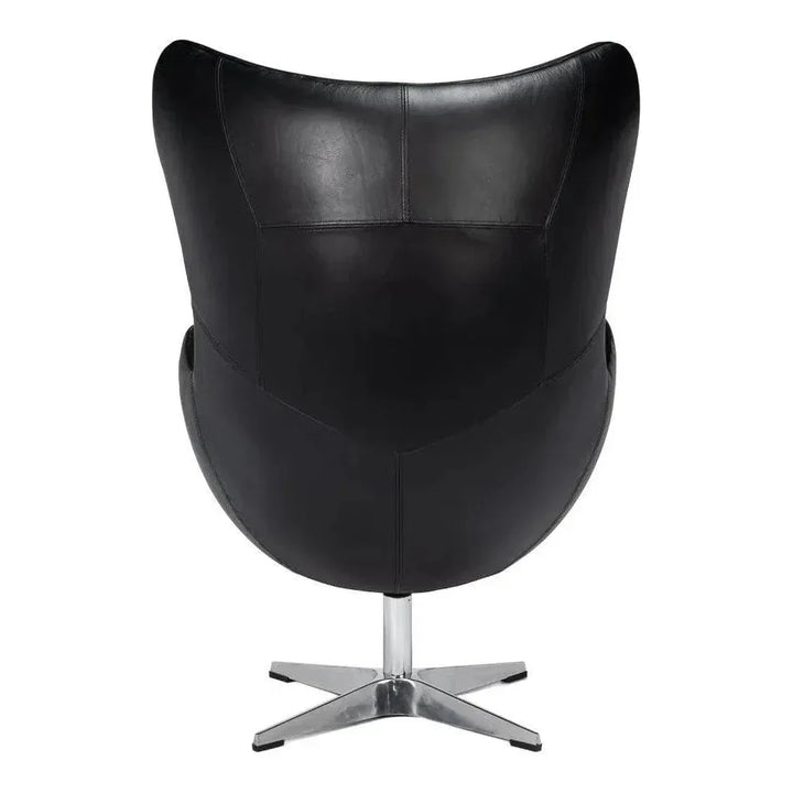 Jacobean Mid 20th Century Egg Leather Black Chair - LOOMLAN - Sarreid - Accent Chairs