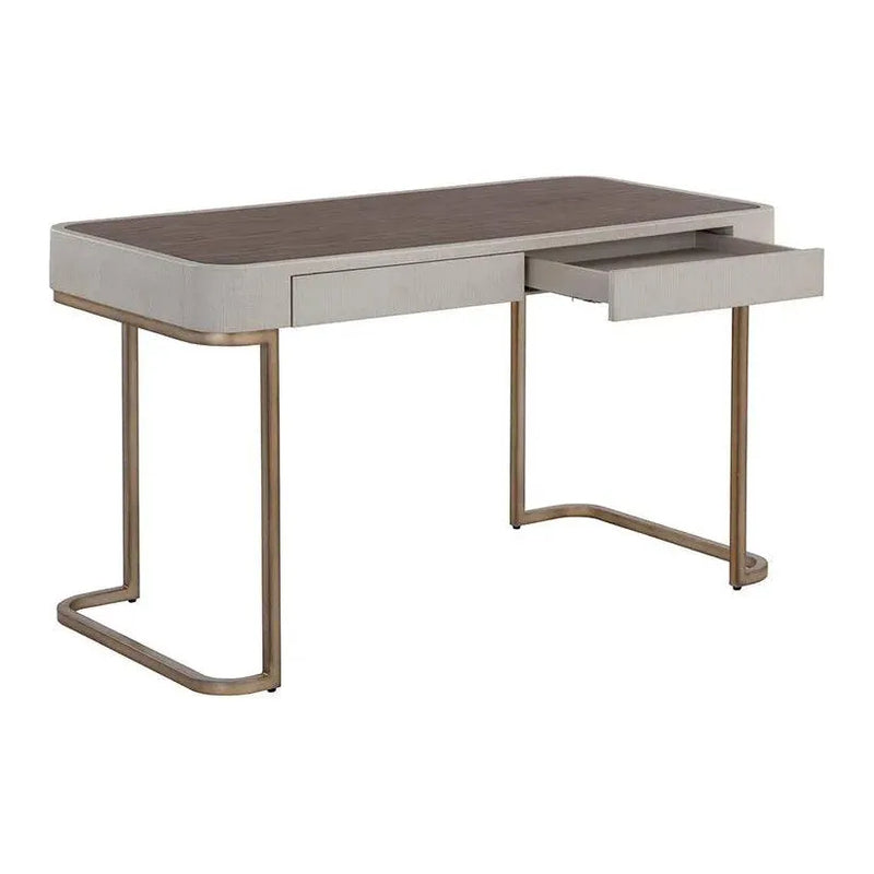 Jamille Desk Soft Closing Drawers & Warm Brass Base