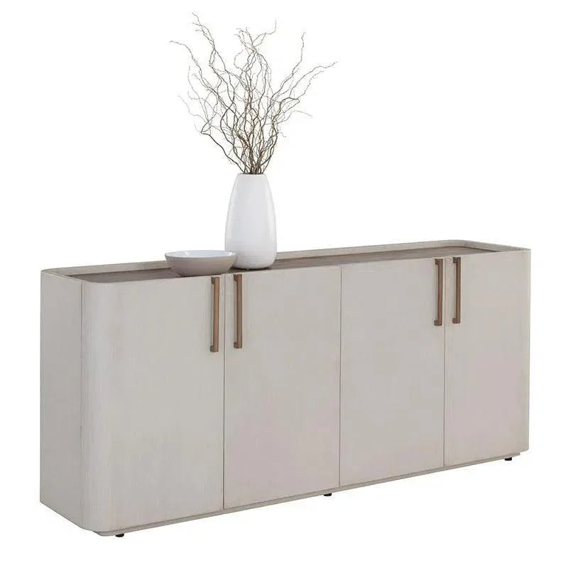 Jamille Sideboard Cream Faux Leather Soft Close Doors - LOOMLAN