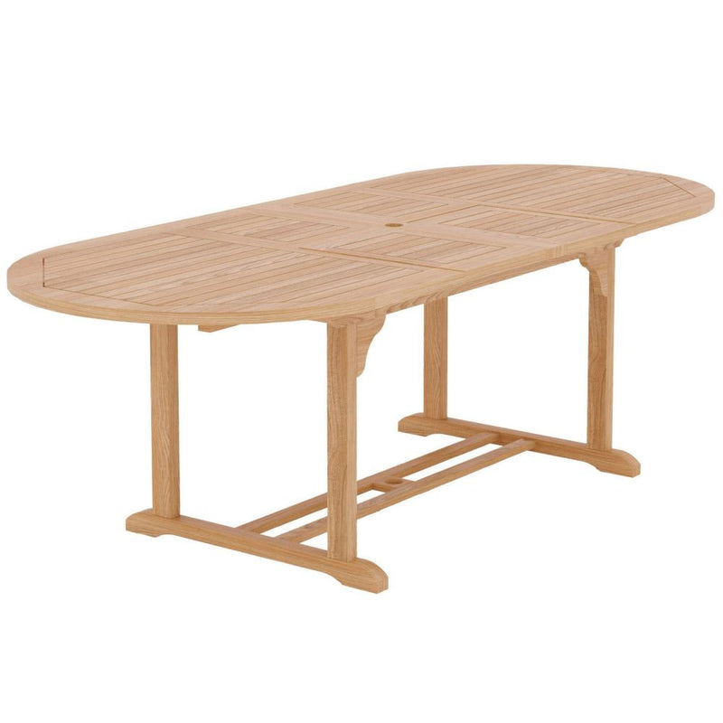 January Oval Teak Outdoor Dining Table with Built-In Extension and Umbrella Hole-Outdoor Dining Tables-HiTeak-LOOMLAN