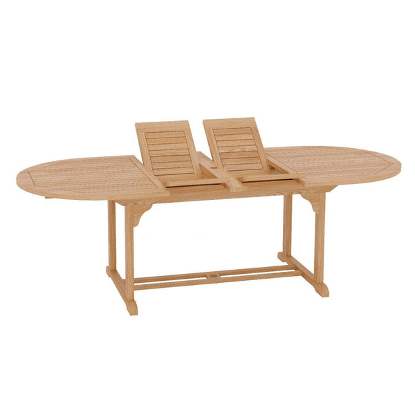 January Oval Teak Outdoor Dining Table with Built-In Extension and Umbrella Hole-Outdoor Dining Tables-HiTeak-LOOMLAN