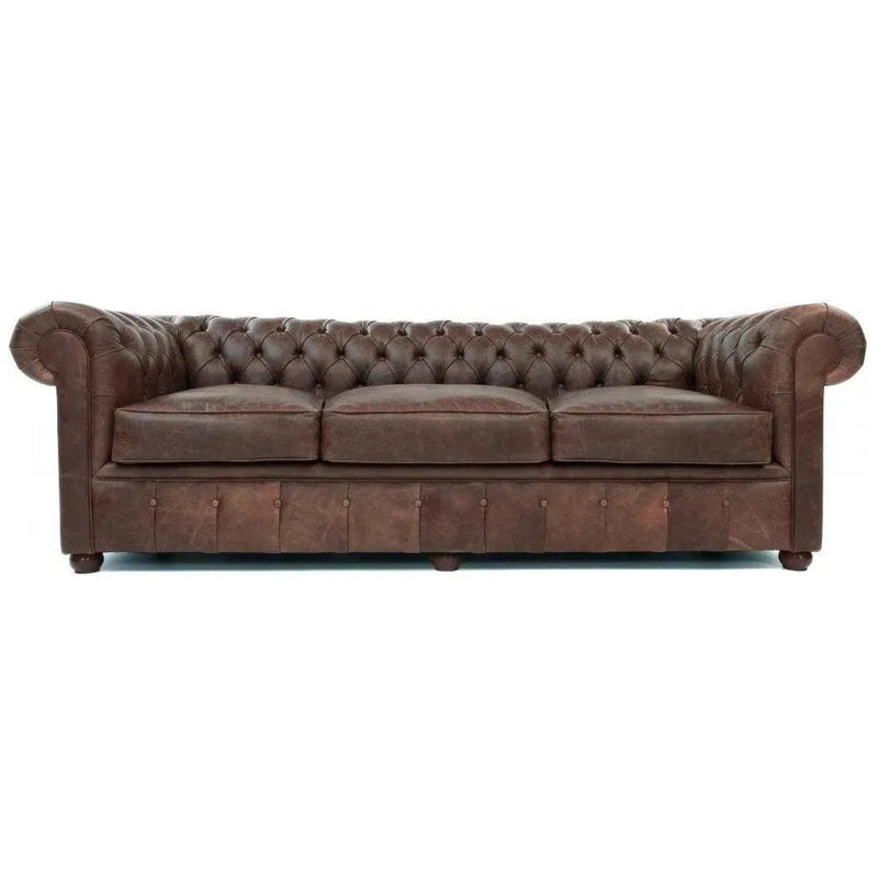 108" Vintage Brown Leather Chesterfield Sofa Made to Order Sofas & Loveseats LOOMLAN By Uptown Sebastian