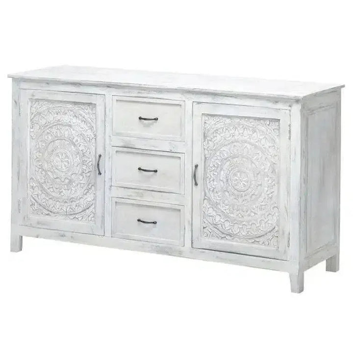 63" White Carved Wood Sideboard with Drawers - LOOMLAN - LOOMLAN - Sideboards