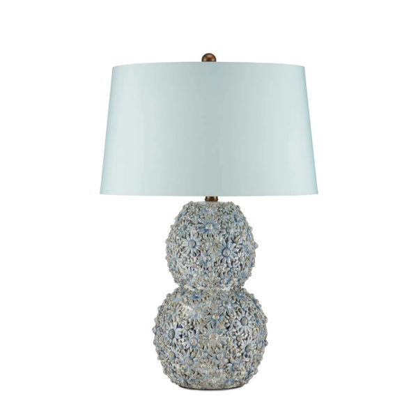 Jessamine Blue Ceramic Floral Table Lamp-Table Lamps-Currey & Co-LOOMLAN