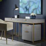 Jiro Desk - Grey Shagreen Antique Brass Legs-Home Office Desks-SUNPAN-LOOMLAN