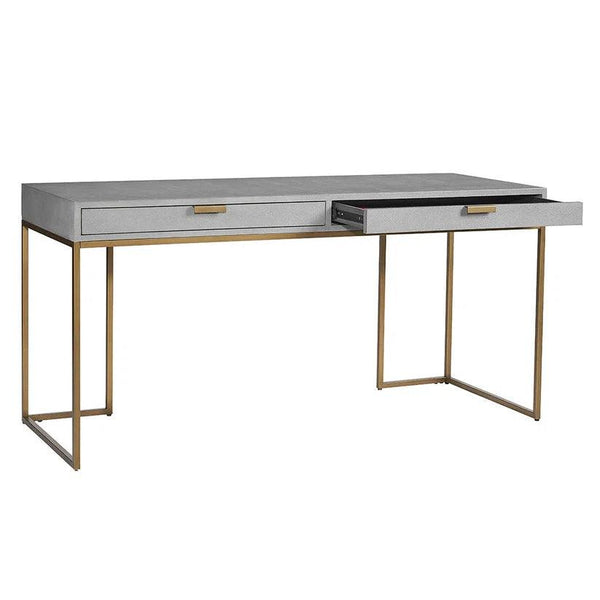 Jiro Desk - Grey Shagreen Antique Brass Legs