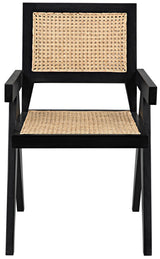 Jude Wood Black Arm Chair with Caning-Club Chairs-Noir-LOOMLAN