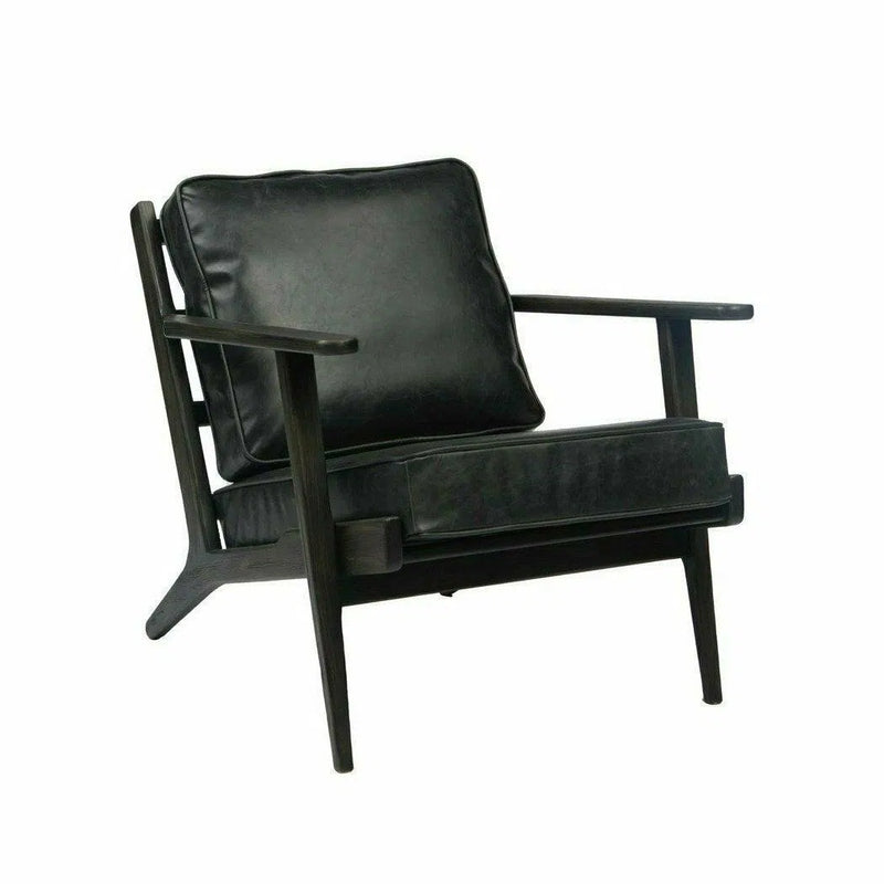 Junior Arm Chair Black Leather Seat Over Wood Base Club Chairs LOOMLAN By LHIMPORTS