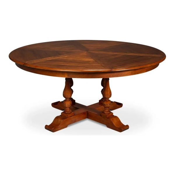 Jupe Wooden Brown Round Dining Table-Dining Tables-Sarreid-LOOMLAN