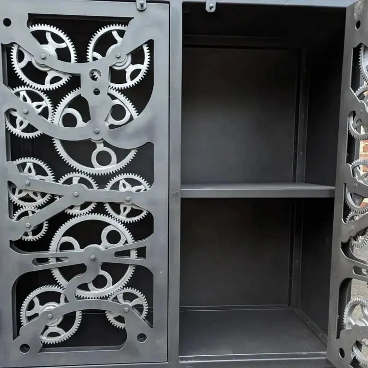 Industrial Gears Black Metal Accent Cabinet - LOOMLAN - LOOMLAN - Accent Cabinets