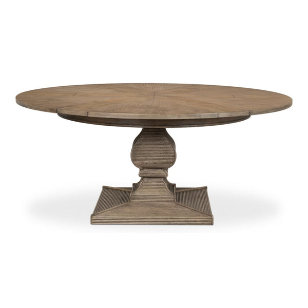 Kelso Equestrian Jupe Extendable Round Dining Table Grey-Dining Tables-Sarreid-LOOMLAN