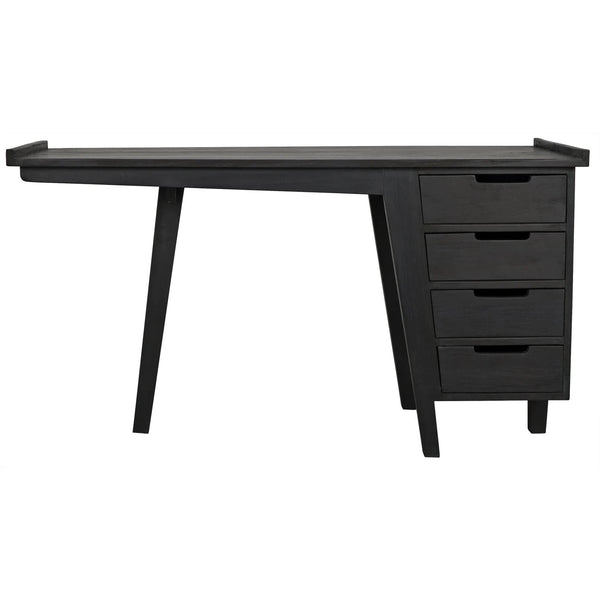 Kennedy Desk, Black Home Office Desk With Drawers-Home Office Desks-Noir-LOOMLAN