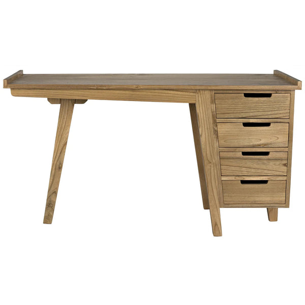 Kennedy Desk, Natural Tone Home Office Desk With Drawers-Home Office Desks-Noir-LOOMLAN