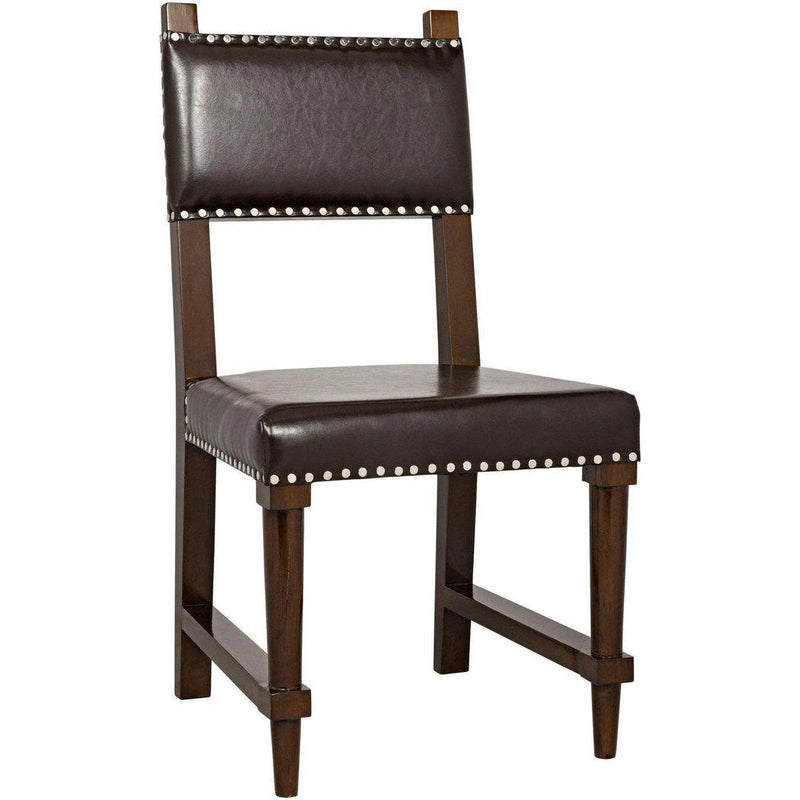 Kerouac Leather Armless Dining Chair-Dining Chairs-Noir-Brown-LOOMLAN