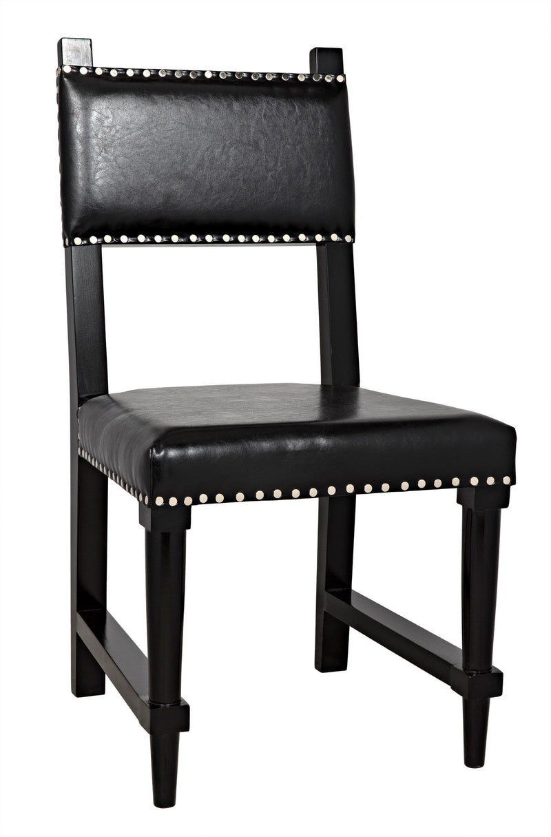 Kerouac Wood and Leather Black Armless Chair-Dining Chairs-Noir-LOOMLAN