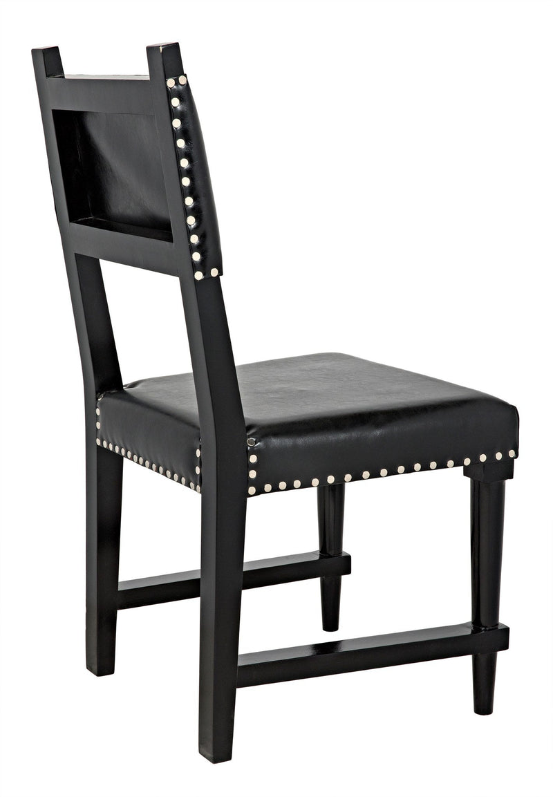 Kerouac Wood and Leather Black Armless Chair-Dining Chairs-Noir-LOOMLAN