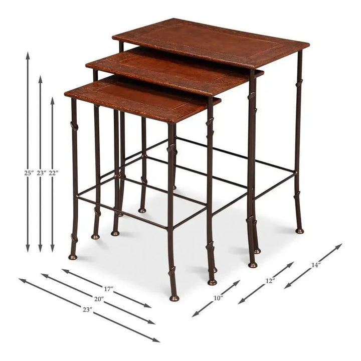 Kew Gardens Leather Nesting Tables - LOOMLAN