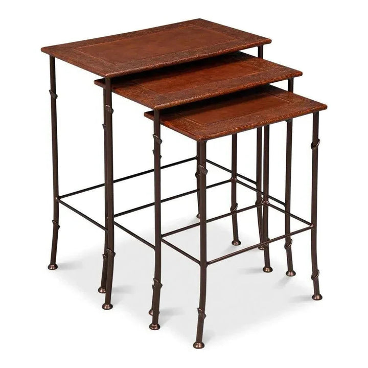 Kew Gardens Leather Nesting Tables - LOOMLAN