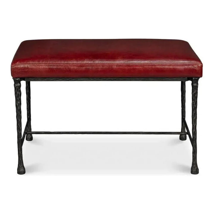 Leather and Iron Red Bench 30x18x19 | LOOMLAN