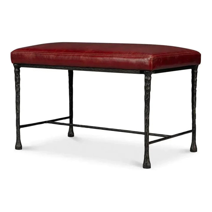 Kings Road Leather and Iron Red Bench - LOOMLAN
