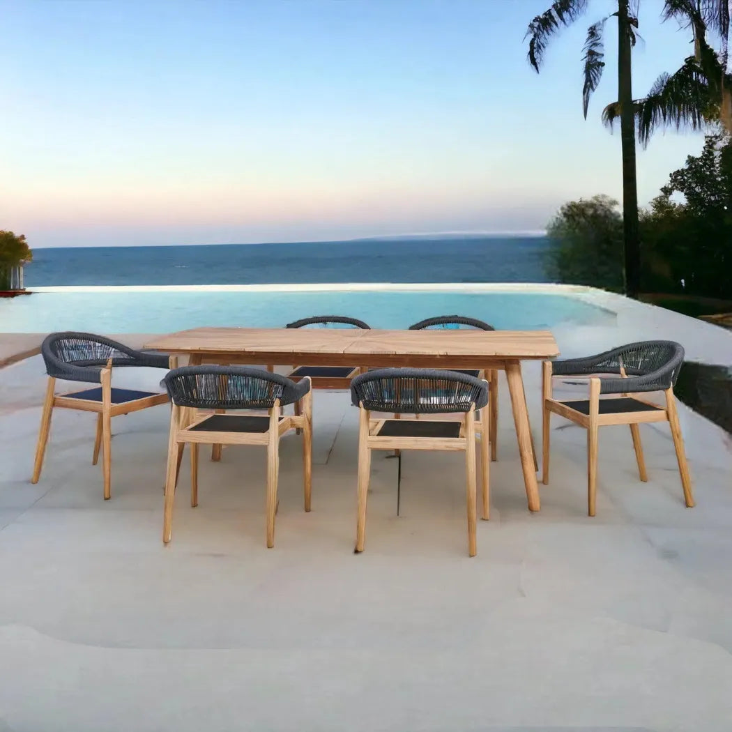 Klint 7PC Outdoor Dining Set Stacking Armchairs