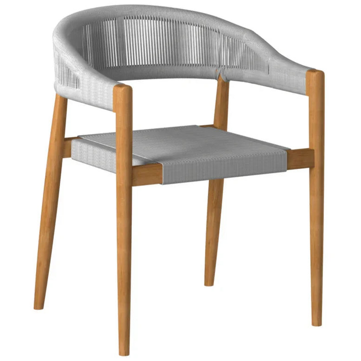 Klint Teak Stackable Rope Patio Dining Armchair 4PC-Outdoor Dining Chairs-HiTeak-Grey-LOOMLAN