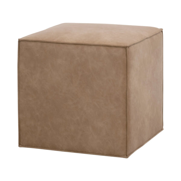 Knox Accent Cube Brown Leather Pouf