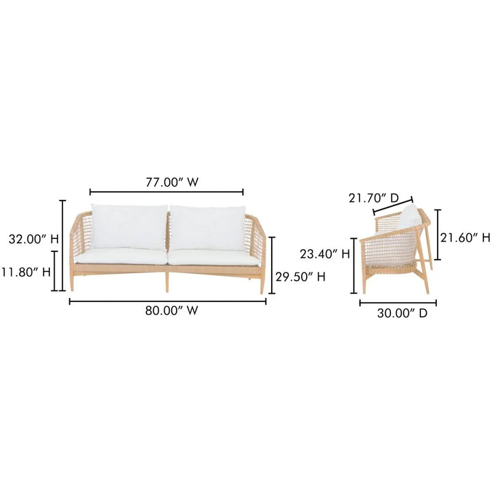 Kuna Solid Teak Frame Outdoor Sofa - LOOMLAN - Moe's Home - Outdoor Sofas & Loveseats