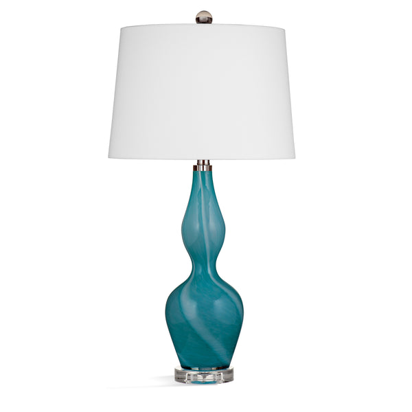 Glazed Glass and Crystal Teal Table Lamp