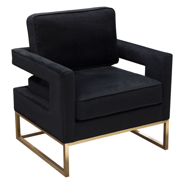Lake Brushed Gold Metal and Black Performance Fabric Accent Arm Chair