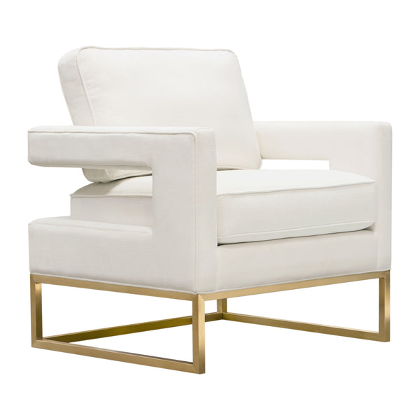 Lake Brushed Gold Metal and White Performance Fabric Accent Arm Chair