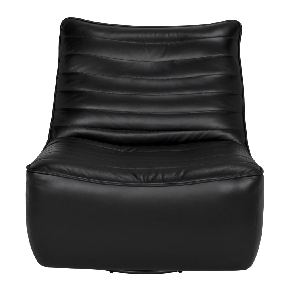 Mcclain Top-Grain Leather Swivel Club Chair