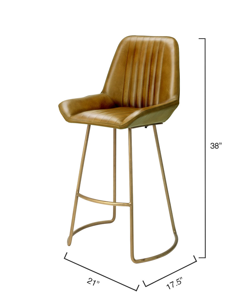 Perry Brown Buffalo Leather Counter Stool With Back