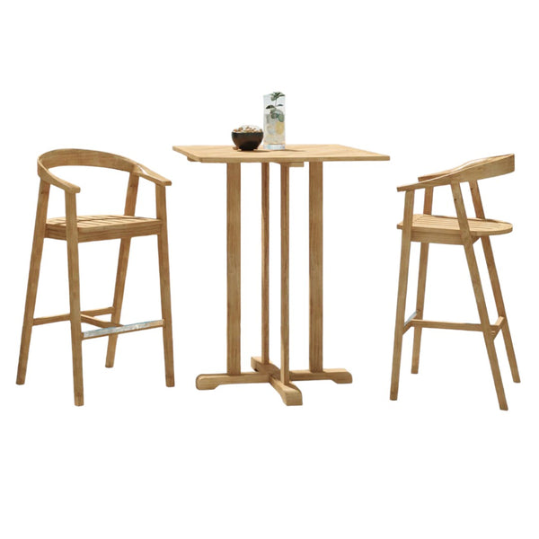 La Costa Teak Patio Square Bar Dining Set 3PC