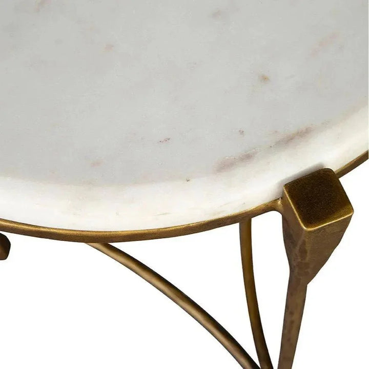 Lebller Table Round Marble Top Side Table with Gold Finish | LOOMLAN