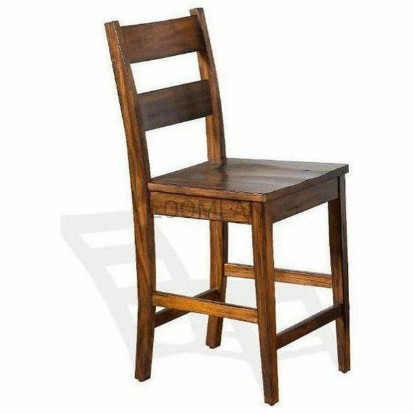 Ladderback Wood Seat Counter Height Barstool 24"H Brown Counter Stools LOOMLAN By Sunny D