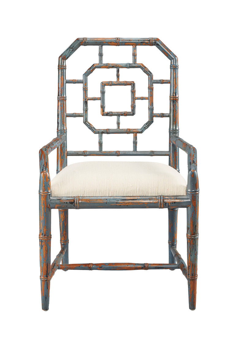 Lahara Chinese Blue Dining Chair Set of 2 With Arms-Dining Chairs-Furniture Classics-LOOMLAN