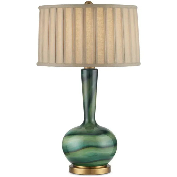 Lamartine Glass and Metal Green Table Lamp - LOOMLAN - Currey & Co - Table Lamps