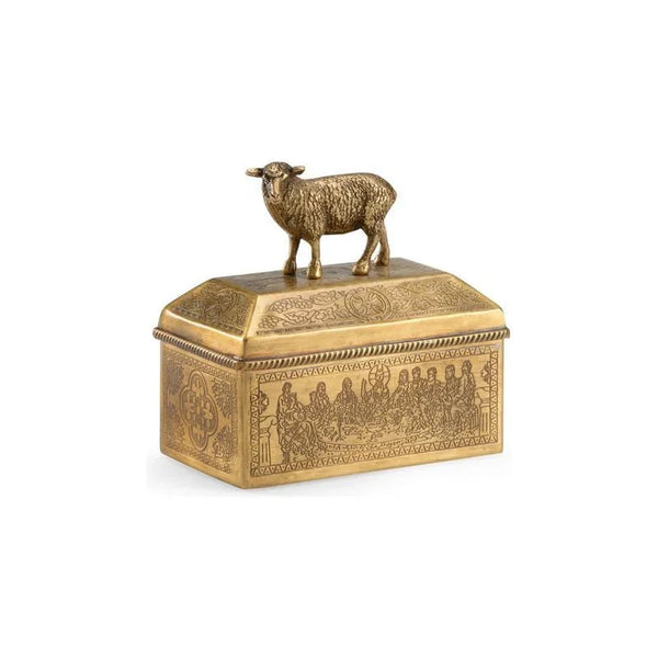 Lamb Sculpture Topped Decorative Brass Box - LOOMLAN - Wildwood - Boxes & Bowls