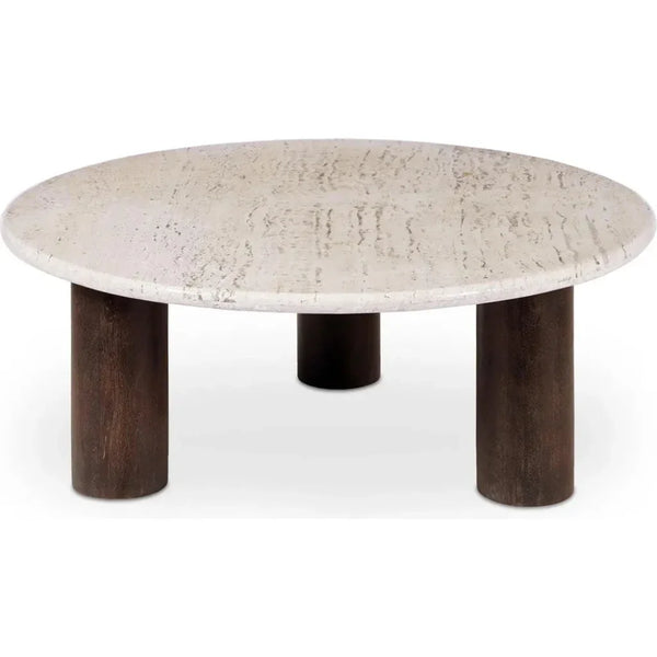 Landon Travertine & Wood Beige Round Coffee Table - LOOMLAN - Moe's Home - Coffee Tables