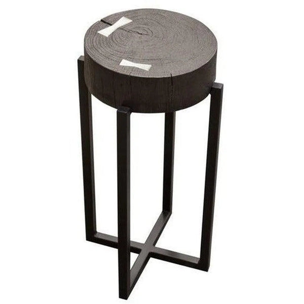 Large 25" Accent Table Wood Top in Espresso Finish Silver Inlay Side Tables LOOMLAN By Diamond Sofa