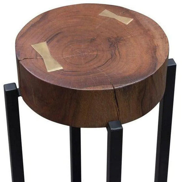 Large 25" Accent Table Wood Top in Walnut Finish Gold Inlay Side Tables LOOMLAN By Diamond Sofa