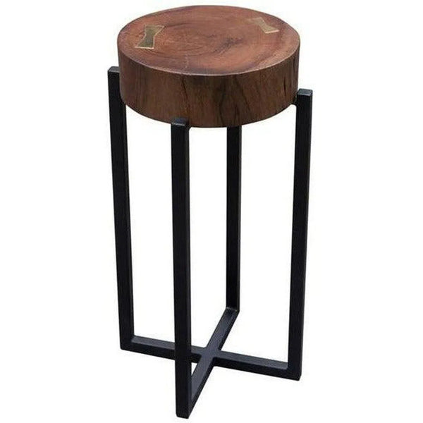Large 25" Accent Table Wood Top in Walnut Finish Gold Inlay Side Tables LOOMLAN By Diamond Sofa